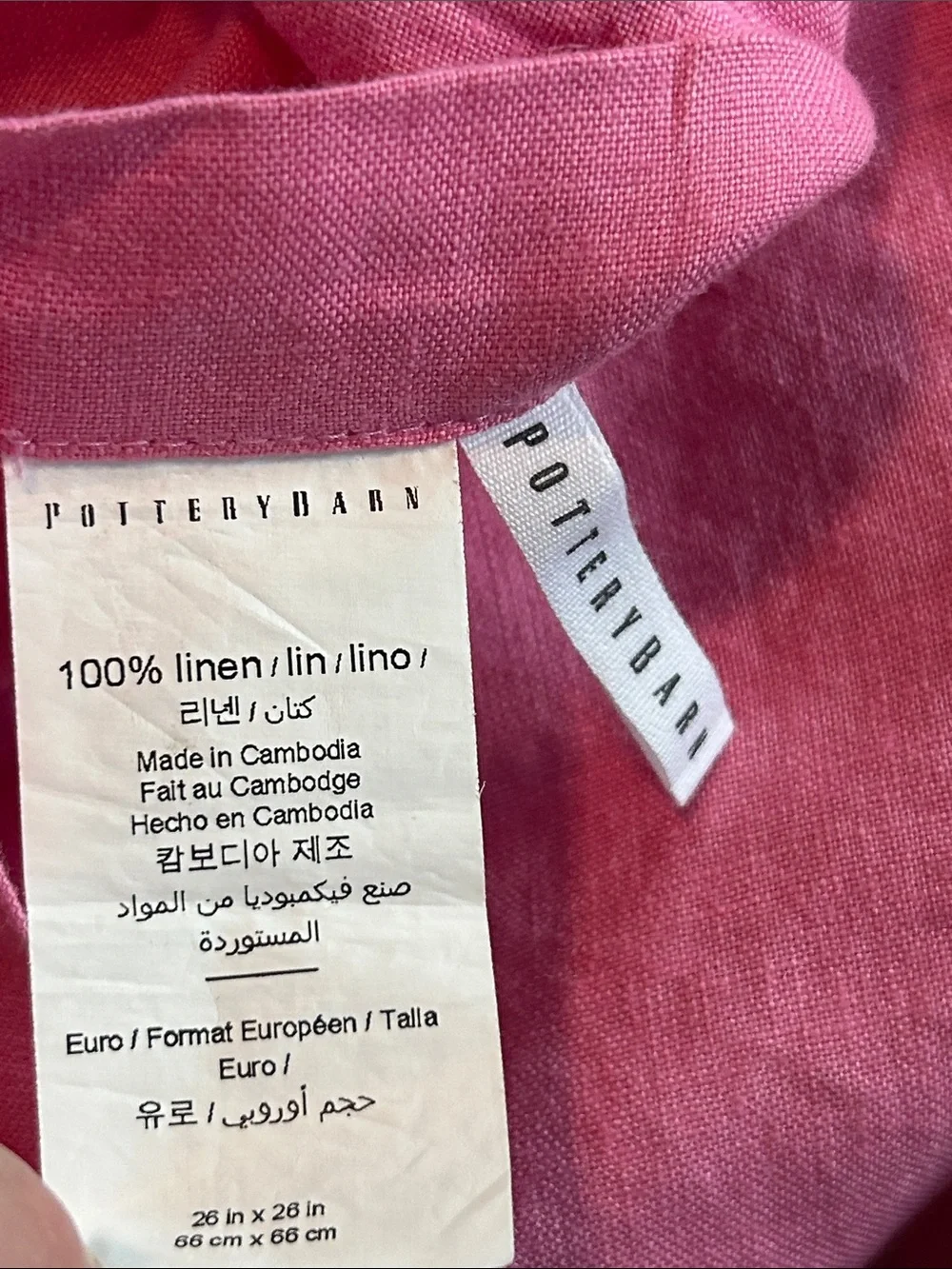 Set of 2 Pottery Barn Linen Euro Shams Pink Classic Hemstitch Border 26x26